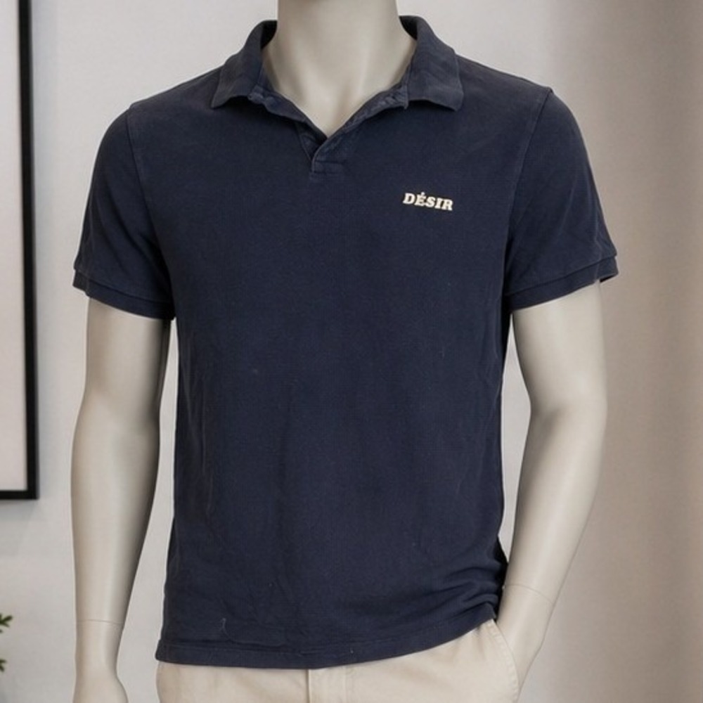 Sandro Mens Polo Shirt Navy Blue Embroidered Desir Logo Pique S